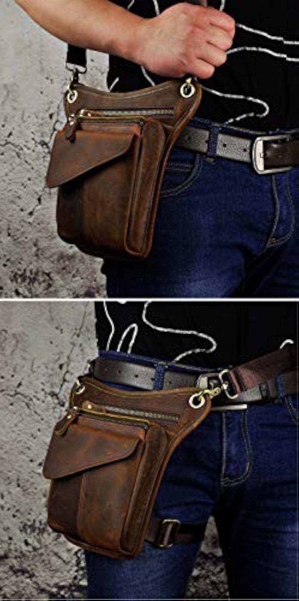 Le'aokuu Mens Genuine Leather Cycling Waist Pack